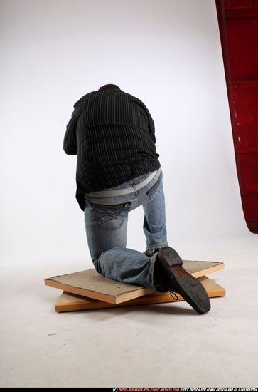 Man Adult Chubby White Fighting with submachine gun Kneeling poses Casual