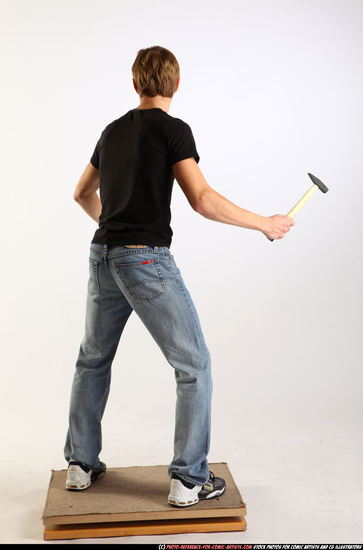 Man Young Athletic White Fighting with hammer Standing poses Sportswear