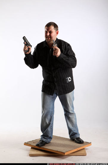 Man Adult Chubby White Fighting with gun Standing poses Casual