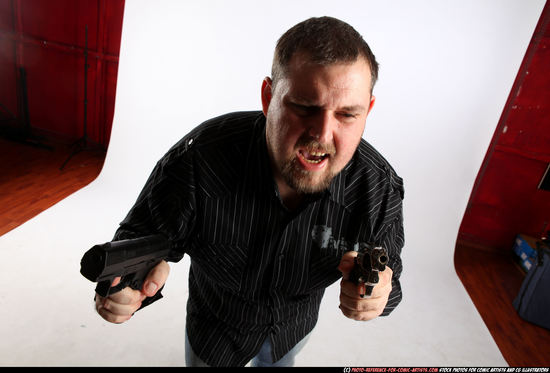 Man Adult Chubby White Fighting with gun Standing poses Casual