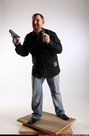 Man Adult Chubby White Fighting with gun Standing poses Casual