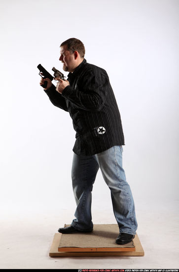 Man Adult Chubby White Fighting with gun Standing poses Casual