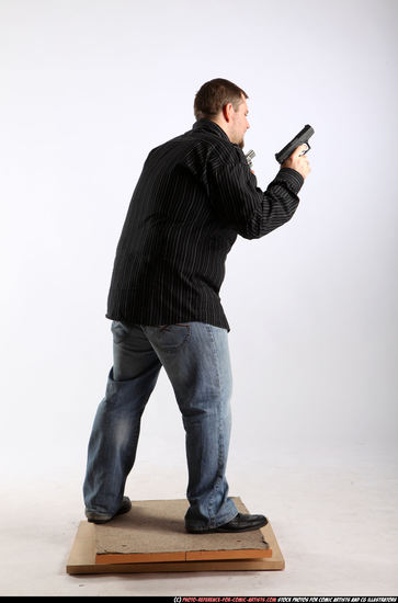 Man Adult Chubby White Fighting with gun Standing poses Casual