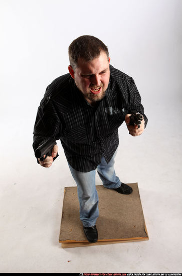 Man Adult Chubby White Fighting with gun Standing poses Casual