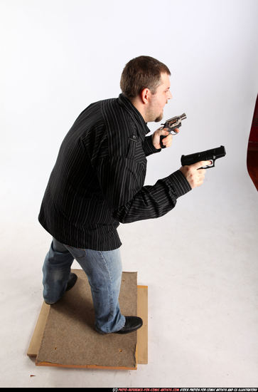 Man Adult Chubby White Fighting with gun Standing poses Casual