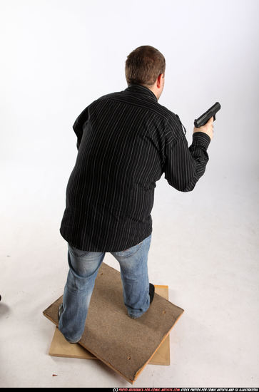 Man Adult Chubby White Fighting with gun Standing poses Casual