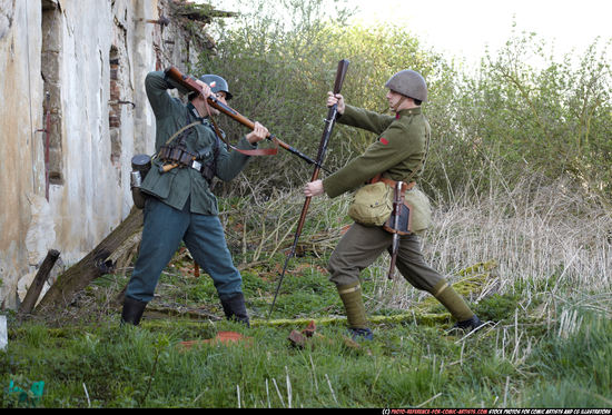 Adult Average White Fighting with rifle Standing poses Army Men