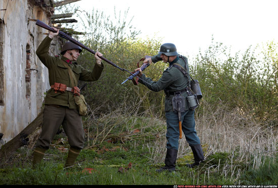 Adult Average White Fighting with rifle Standing poses Army Men