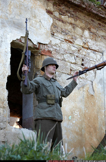 Adult Average White Fighting with rifle Standing poses Army Men