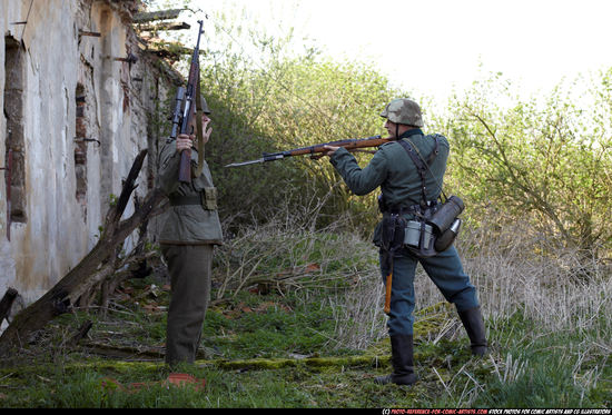 Adult Average White Fighting with rifle Standing poses Army Men