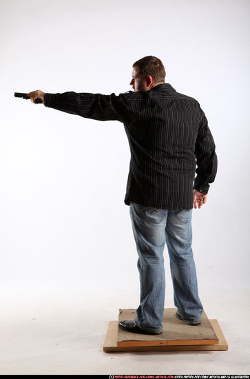 Man Adult Chubby White Fighting with gun Standing poses Casual