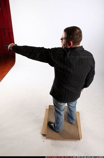 Man Adult Chubby White Fighting with gun Standing poses Casual