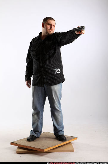 Man Adult Chubby White Fighting with gun Standing poses Casual