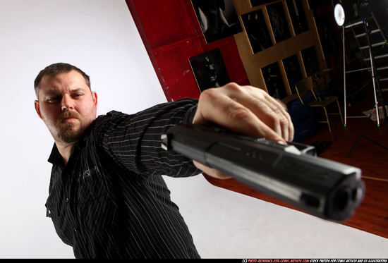 Man Adult Chubby White Fighting with gun Standing poses Casual