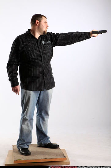 Man Adult Chubby White Fighting with gun Standing poses Casual