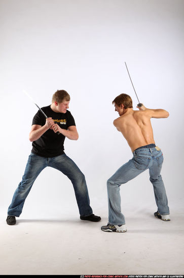 Young Athletic White Fighting with sword Standing poses Sportswear Men