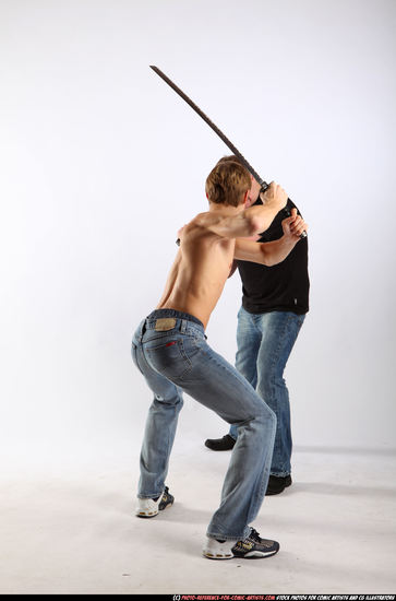 Young Athletic White Fighting with sword Standing poses Sportswear Men