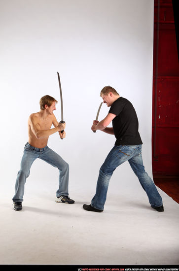 Young Athletic White Fighting with sword Standing poses Sportswear Men