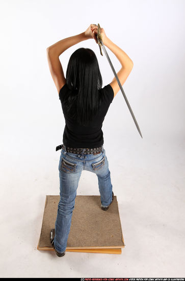 Woman Adult Athletic White Fighting with sword Standing poses Sportswear