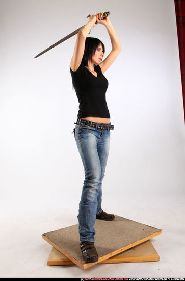 Woman Adult Athletic White Fighting with sword Standing poses Sportswear