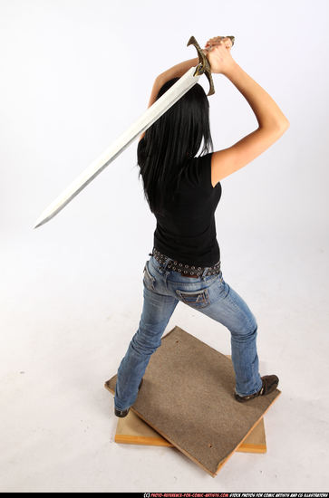 Woman Adult Athletic White Fighting with sword Standing poses Sportswear