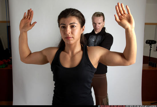 Adult Muscular White Fighting with gun Standing poses Casual Women