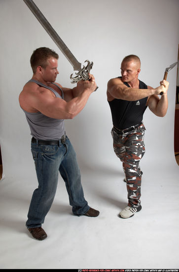 Adult Muscular White Fighting with sword Standing poses Casual Men