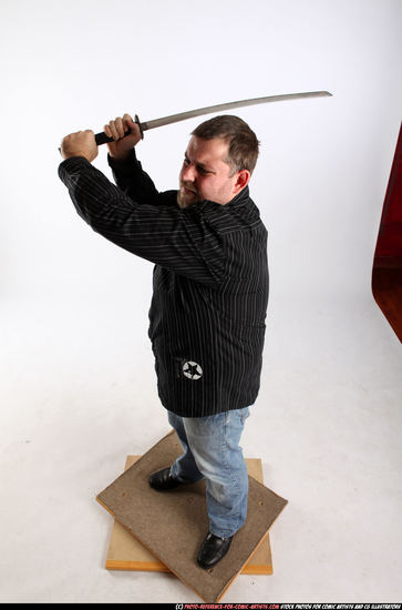 Man Adult Chubby White Fighting with sword Standing poses Casual