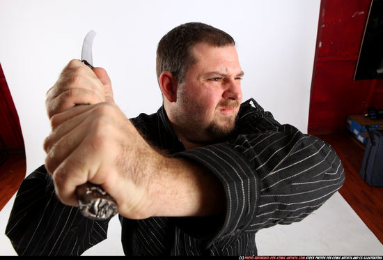 Man Adult Chubby White Fighting with sword Standing poses Casual