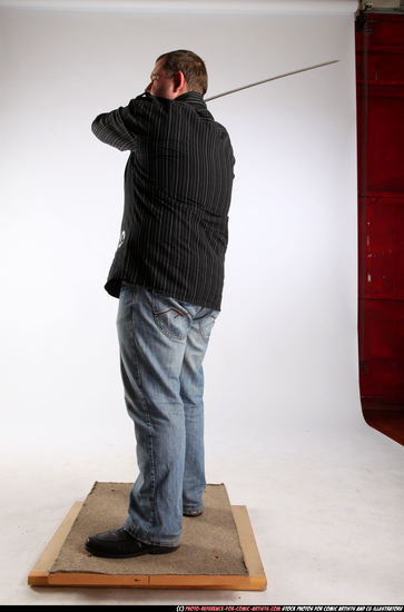 Man Adult Chubby White Fighting with sword Standing poses Casual