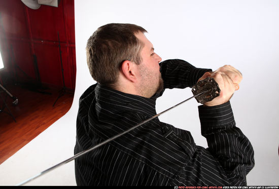 Man Adult Chubby White Fighting with sword Standing poses Casual