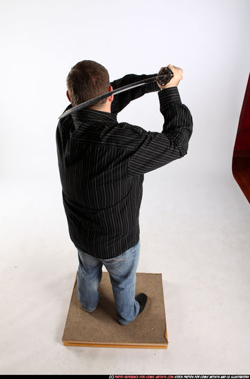 Man Adult Chubby White Fighting with sword Standing poses Casual