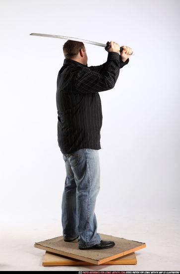 Man Adult Chubby White Fighting with sword Standing poses Casual