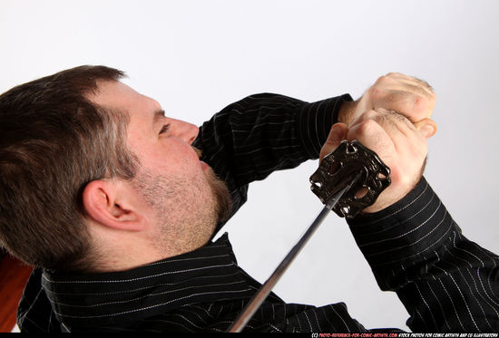 Man Adult Chubby White Fighting with sword Standing poses Casual