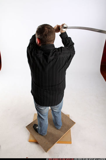 Man Adult Chubby White Fighting with sword Standing poses Casual