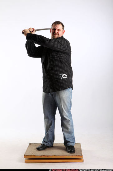 Man Adult Chubby White Fighting with sword Standing poses Casual