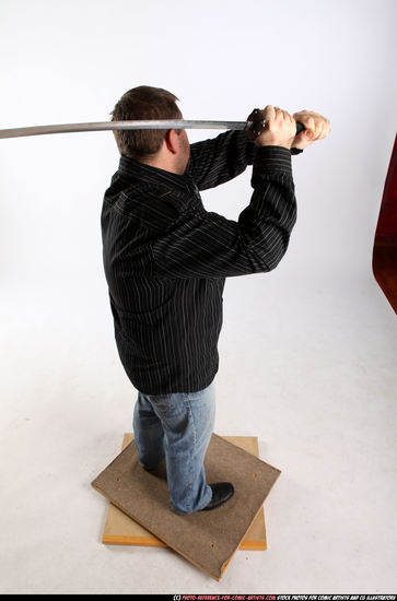 Man Adult Chubby White Fighting with sword Standing poses Casual