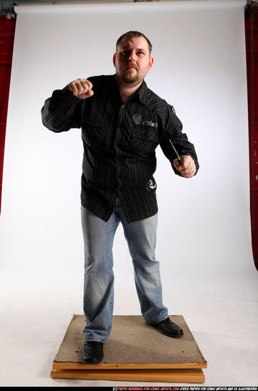 Man Adult Chubby White Fighting with knife Standing poses Casual