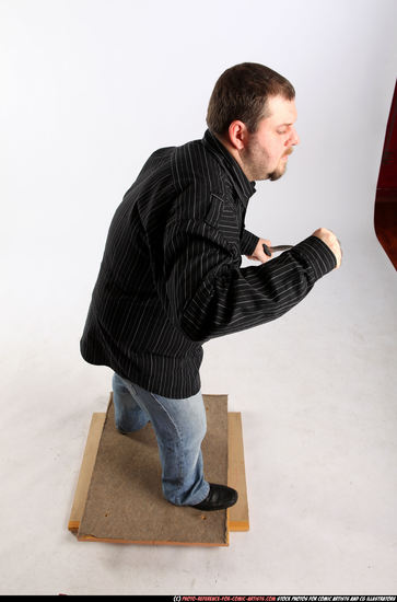 Man Adult Chubby White Fighting with knife Standing poses Casual