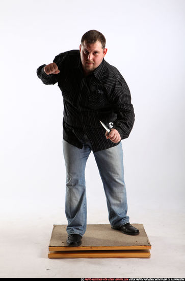 Man Adult Chubby White Fighting with knife Standing poses Casual