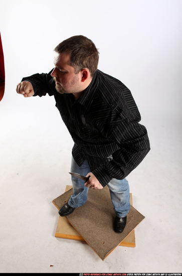 Man Adult Chubby White Fighting with knife Standing poses Casual