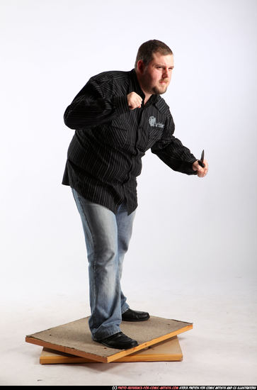 Man Adult Chubby White Fighting with knife Standing poses Casual