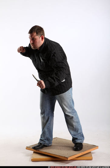 Man Adult Chubby White Fighting with knife Standing poses Casual