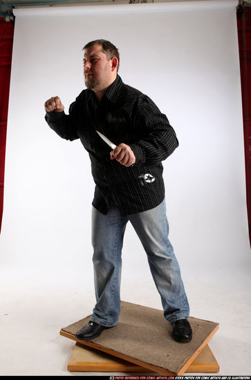 Man Adult Chubby White Fighting with knife Standing poses Casual