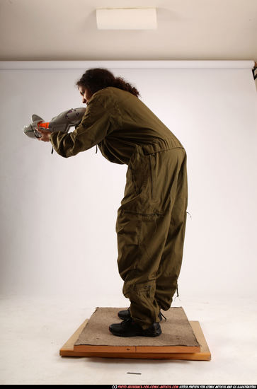 Woman Young Athletic Black Fighting with submachine gun Standing poses Army