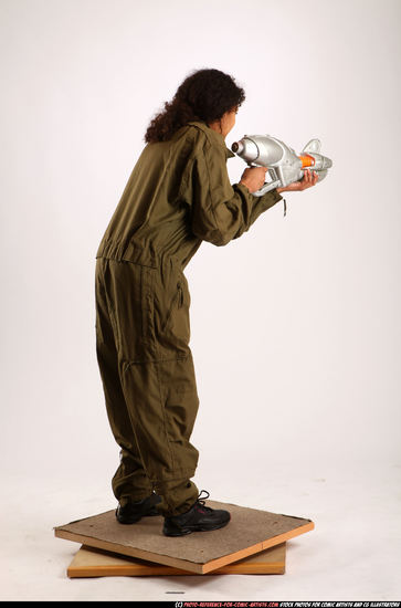 Woman Young Athletic Black Fighting with submachine gun Standing poses Army