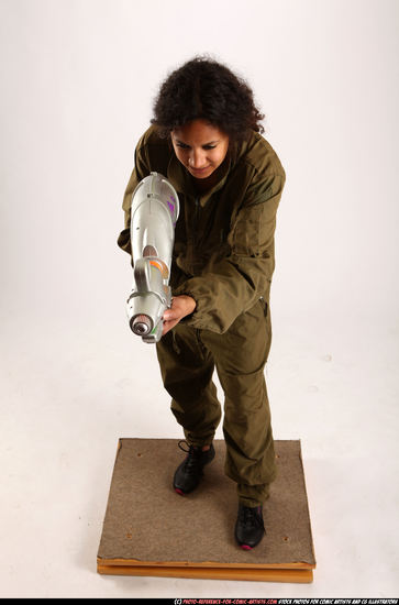 Woman Young Athletic Black Fighting with submachine gun Standing poses Army