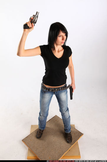 Woman Adult Athletic White Fighting with gun Standing poses Sportswear