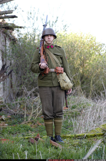 Man Adult Average White Fighting with rifle Standing poses Army