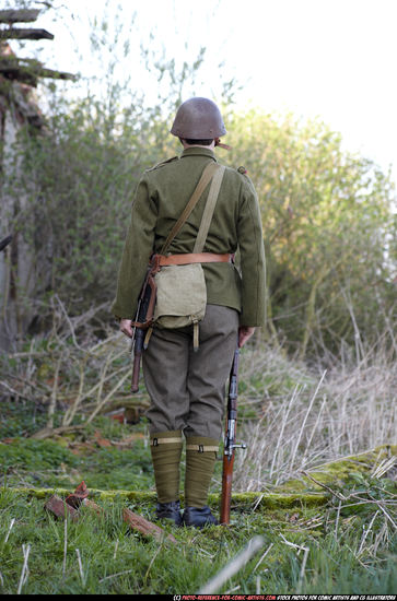 Man Adult Average White Fighting with rifle Standing poses Army